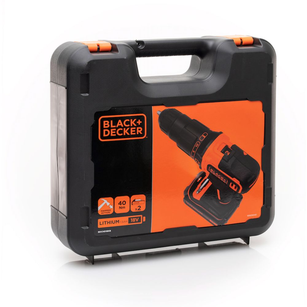 Аккумуляторная ударная дрель-шуруповерт BLACK+DECKER BDCHD18KB, 18.0 В, 2 Li-Ion аккумулятора 1.5 Ач
