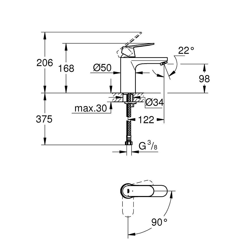 Смеситель для раковины GROHE Eurosmart Cosmopolitan, M-size, хром (2339800E)