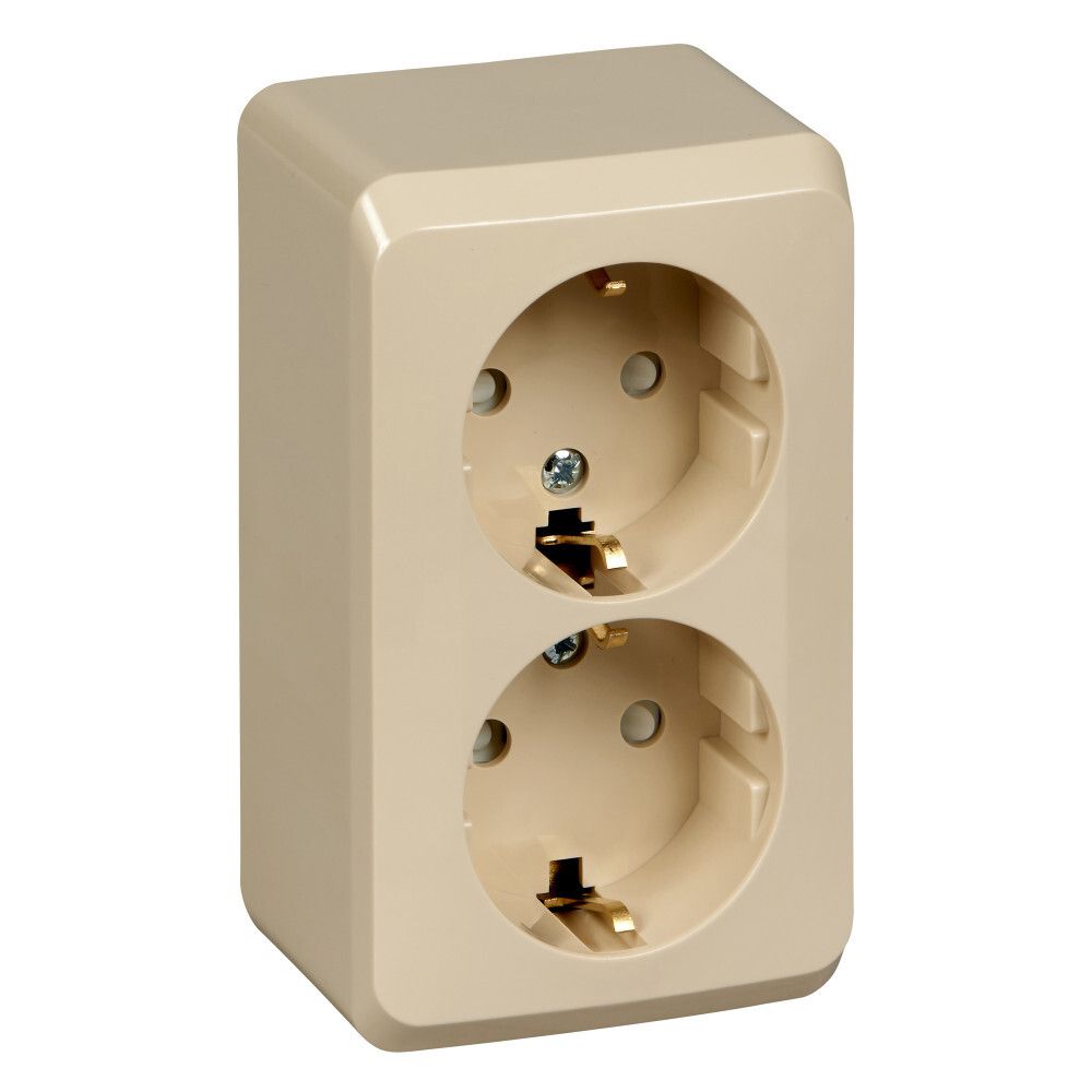 Розетка двойная с заземлением со шторками 16А Systeme Electric (Schneider Electric) Etude, кремовый PA16-008K