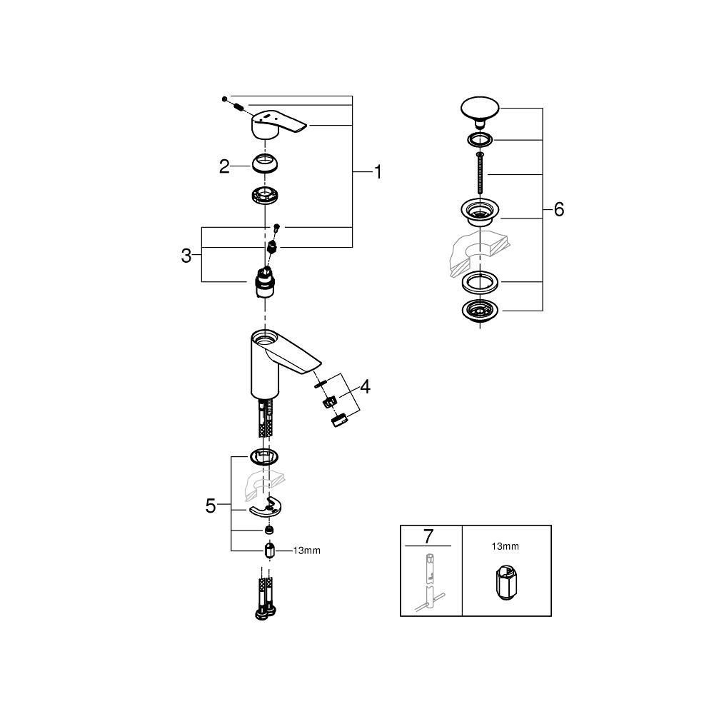 Смеситель для раковины GROHE Eurosmart, S-size, хром (23924003)