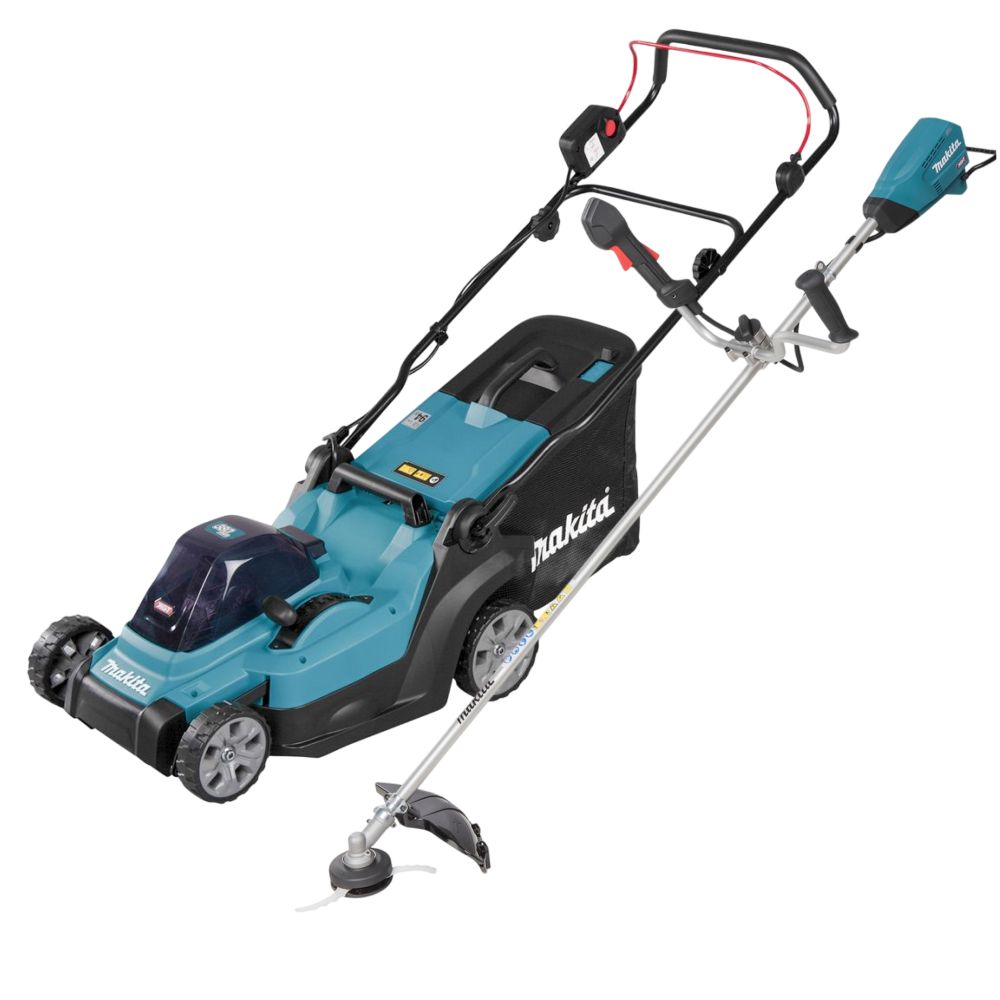 Аккумуляторный набор садовой техники Makita, 40 В: газонокосилка LM004 + триммер UR016, с АКБ 4 Ач и ЗУ