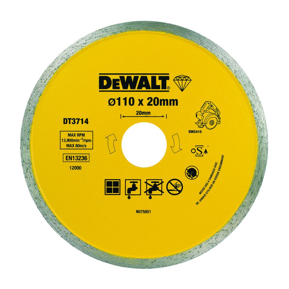 Алмазный круг сплошной по керамике DEWALT DT3714, для плиткореза DWC410, 110 x 20, h=5