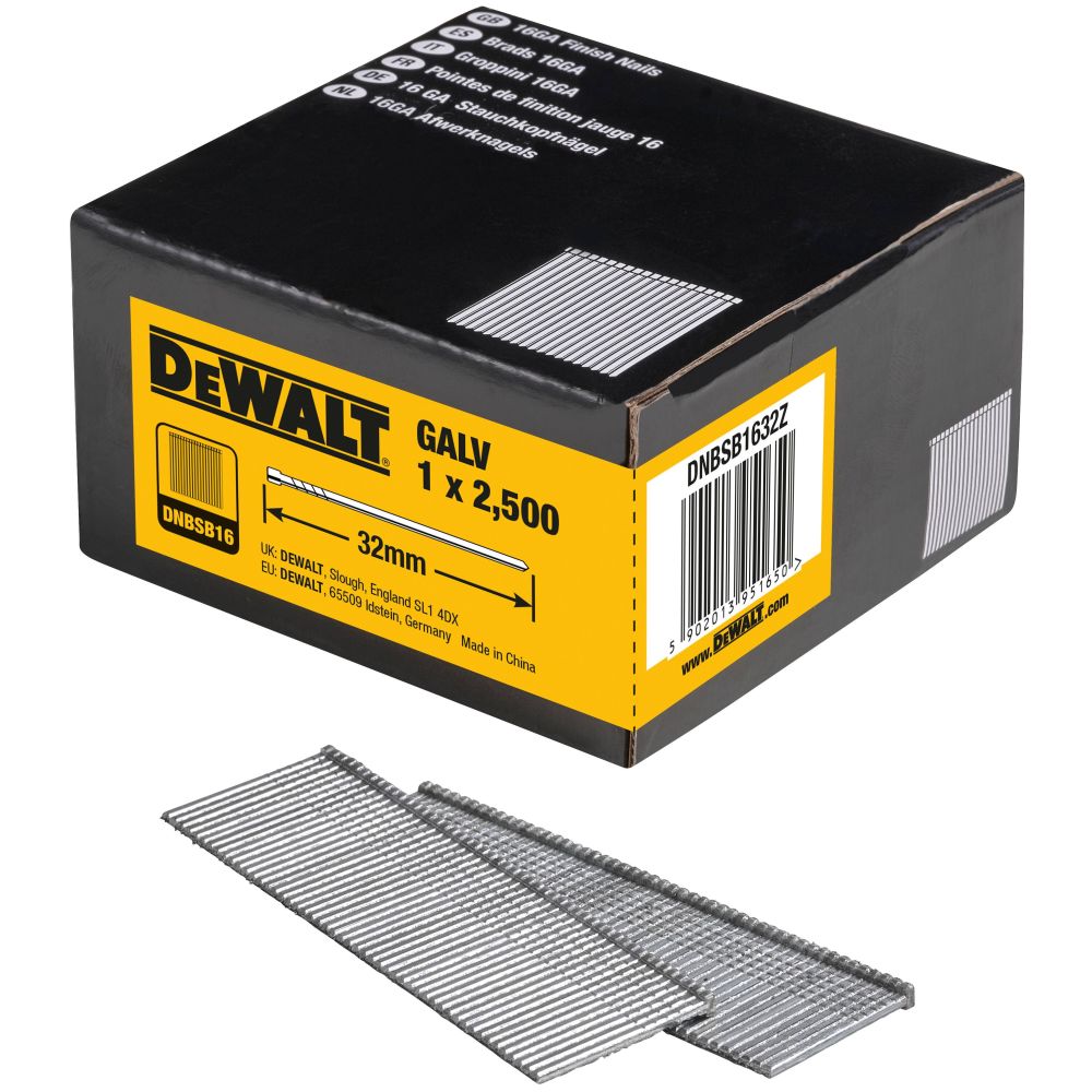 Гвозди DEWALT DNBSB1632Z, для нейлера, оцинкованные, 16GA, 32x1.6 мм, 2500 шт.