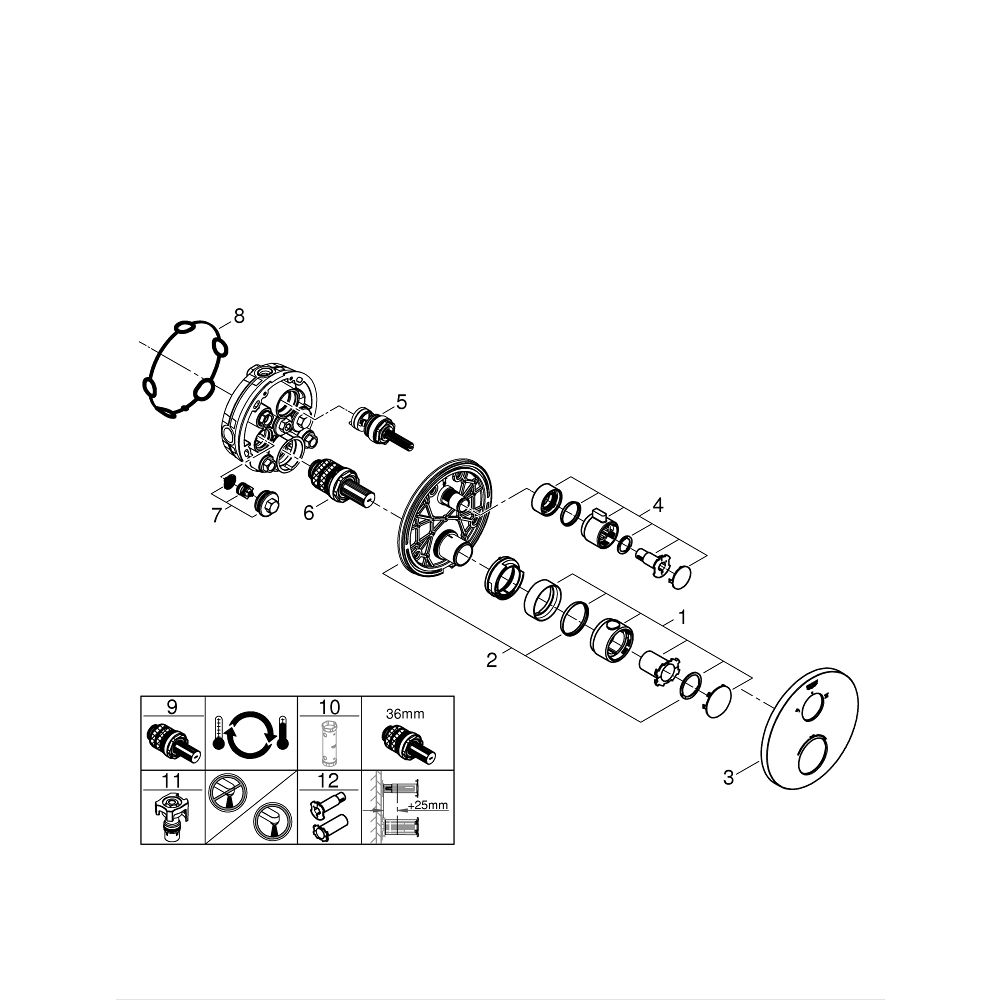 Внешняя часть термостата для душа GROHE Grohtherm на 2 потребителя, круглая, хром (24076000)