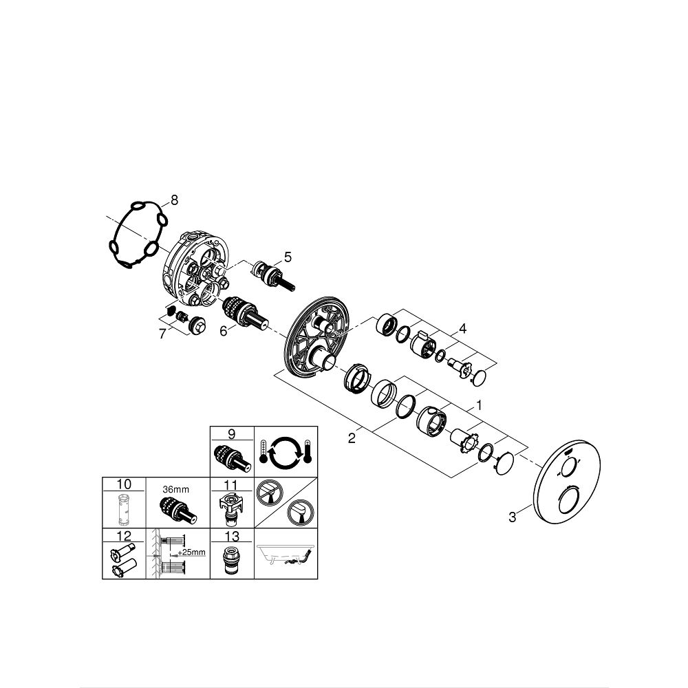 Внешняя часть термостата для ванны GROHE Grohtherm на 2 потребителя, хром (24077000)