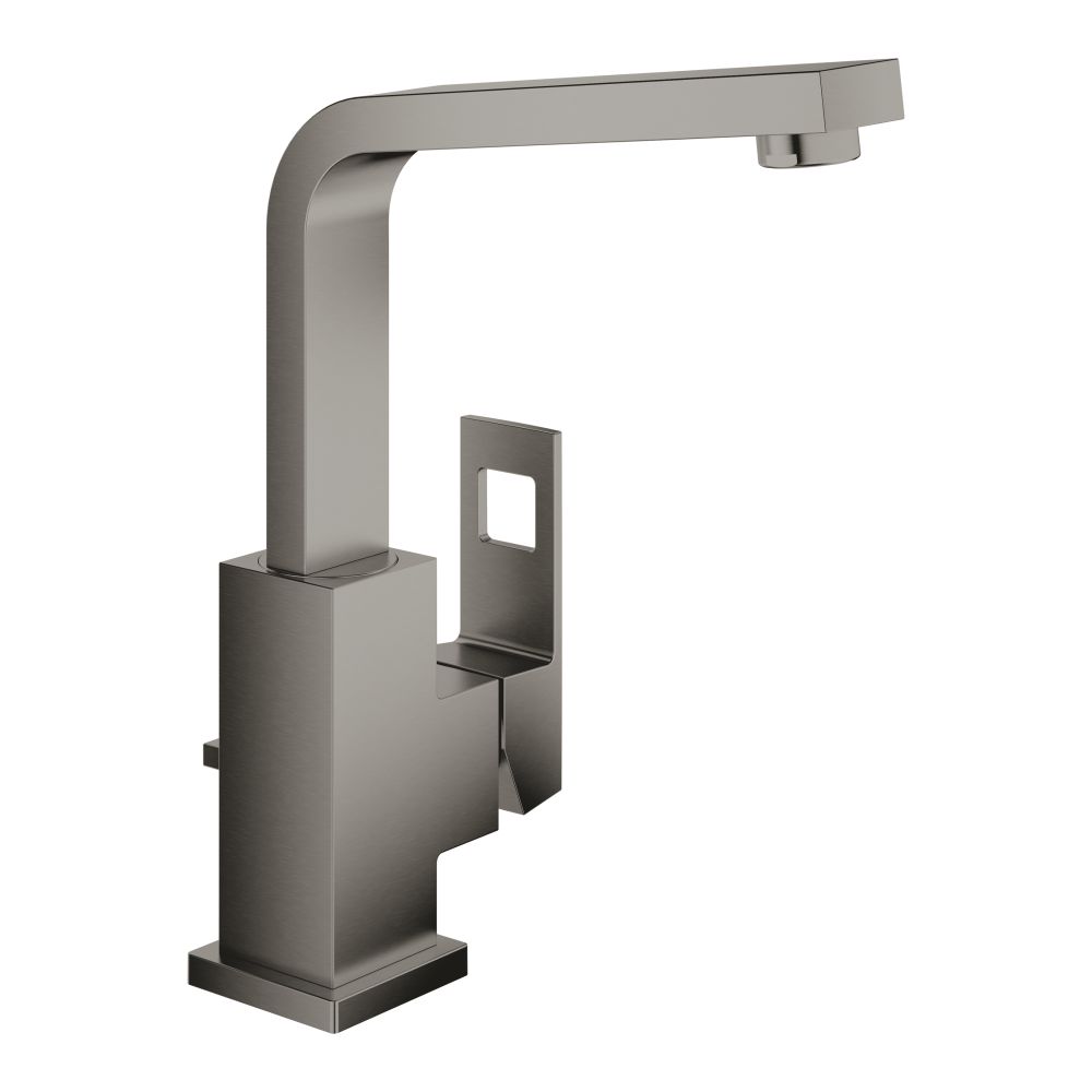 Смеситель для раковины GROHE Eurocube с донным клапаном и высоким изливом, темный графит матовый (23135AL0)