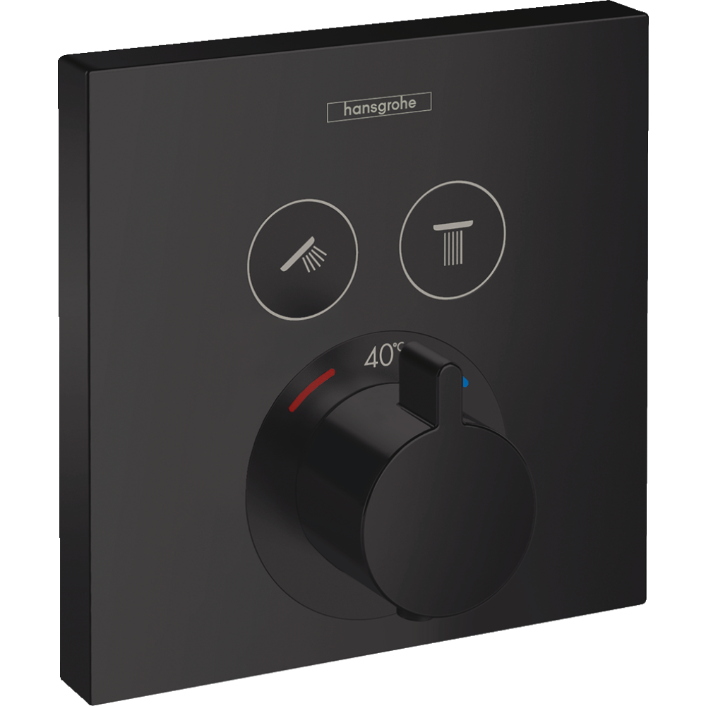 Внешняя часть термостата для душа hansgrohe ShowerSelect скрытого монтажа на 2 потребителя 15763670, матовый черный