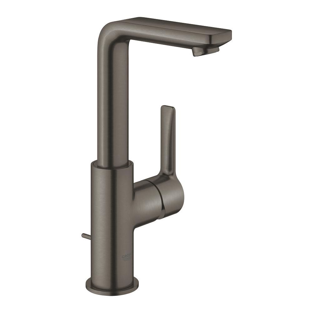 Смеситель для раковины GROHE Lineare, высокий излив, с донным клапаном, темный графит матовый (23296AL1)