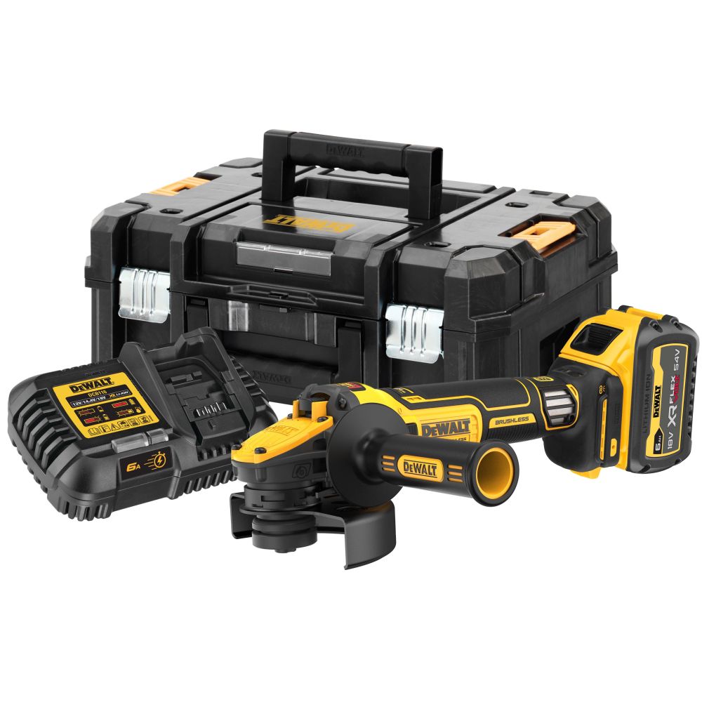 Аккумуляторная угловая шлифмашина DEWALT DCG409VST1, 18/54 В, 125 мм, 9000 об/мин, с АКБ 6 Ач и ЗУ, в кейсе TSTAK (DCG409VST1-QW)