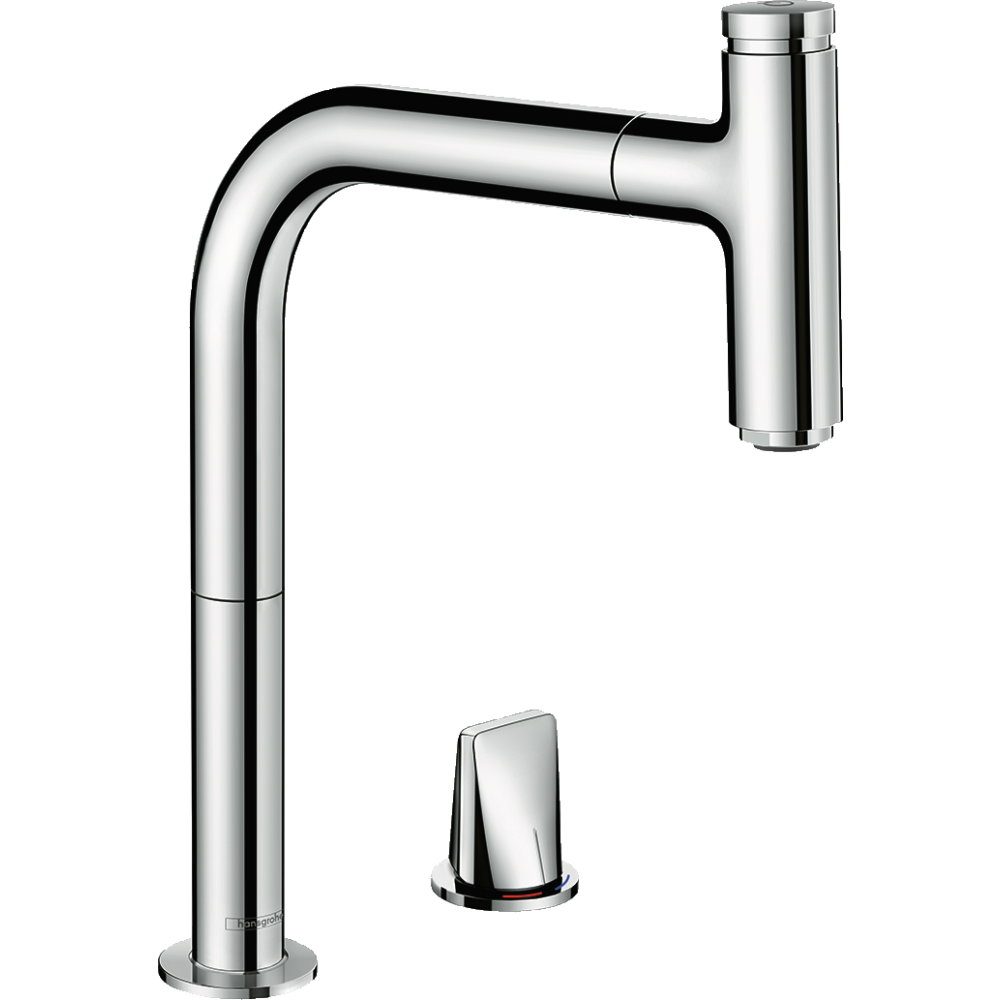 Смеситель для кухонной мойки hansgrohe Metris Select M71 200, на 2 отверстия, с вытяжным изливом, sBox, Eco 73825000, хром