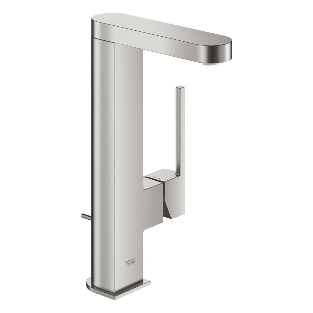 Смеситель для раковины GROHE Plus с донным клапаном и вытяжным изливом, суперсталь (23843DC3)