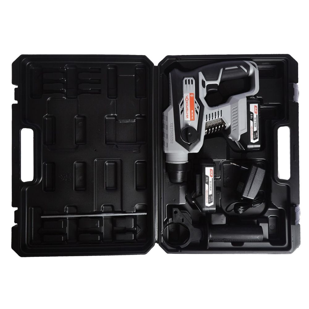 Аккумуляторный перфоратор ИНТЕРСКОЛ ПА-24/18В, 18 В, 2.2 Дж, 5300 уд/мин, с АКБ 2 Ач и ЗУ, в кейсе (579.0.0.70-B2C)