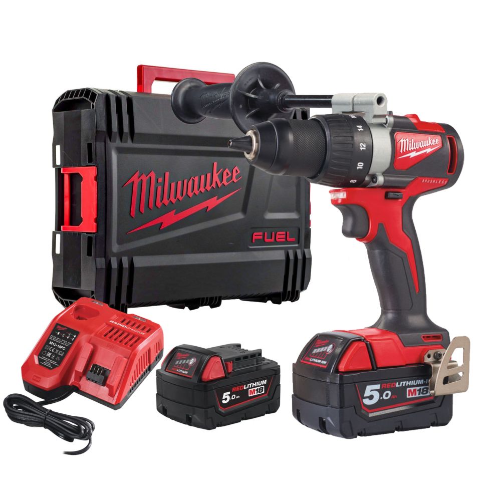Аккумуляторная дрель-шуруповерт Milwaukee M18 BLDD2-502X, 18 В, 82 Нм, 1800 об/мин, с 2 АКБ 5 Ач и ЗУ, в кейсе, 4933464515