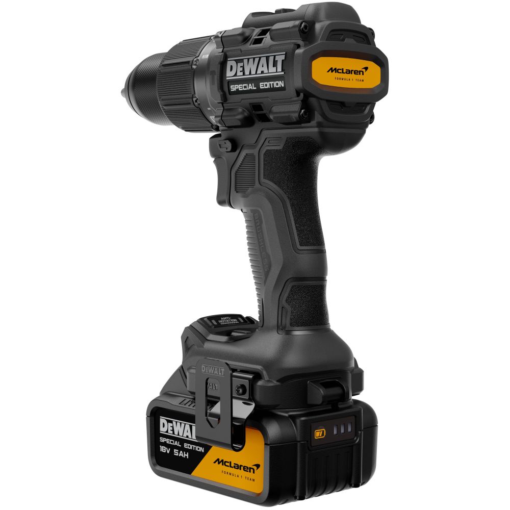 Ударная дрель-шуруповерт DEWALT McLaren Limited Edition DCD86MP2T, 18 В, 2000 об/мин, с 2 АКБ 5 Ач и ЗУ, в кейсе TSTAK