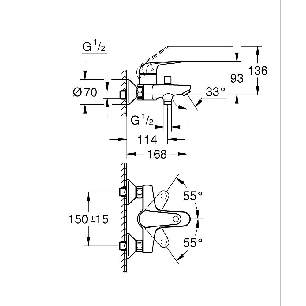 Смеситель для ванны GROHE Euroeco, хром (32743001)