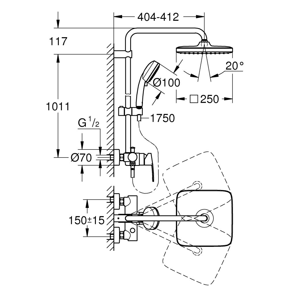 Душевая система GROHE Tempesta Cosmopolitan System 250 CUBE со смесителем для душа, хром (26692000)