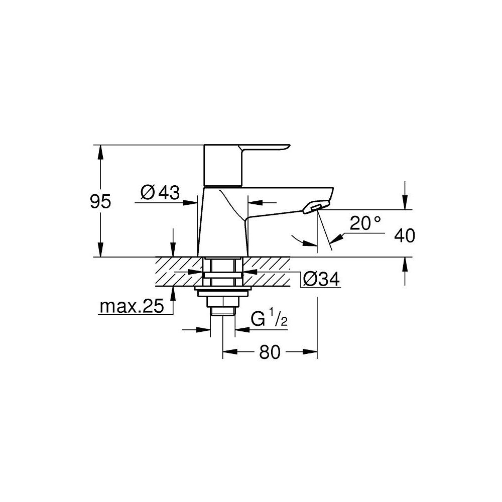 Кран для раковины GROHE BauEdge, без функции смешивания, хром (20421000)