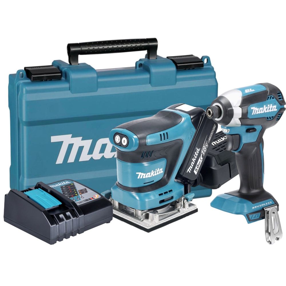 Аккумуляторный набор Makita, 18 В: шлифмашина DBO484 + шуруповерт DTD153, с АКБ 5 Ач и ЗУ, в кейсе