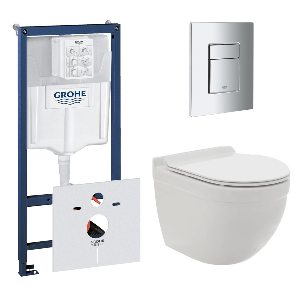 Комплект инсталляции GROHE 38775001 с унитазом AQUAme AQM2006 и сиденьем с микролифтом (NW0170)