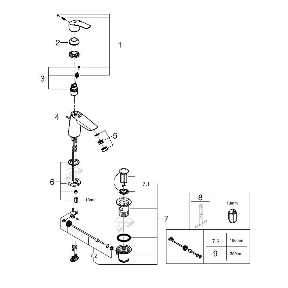 Смеситель для раковины GROHE Eurosmart, S-size, хром (23965003)