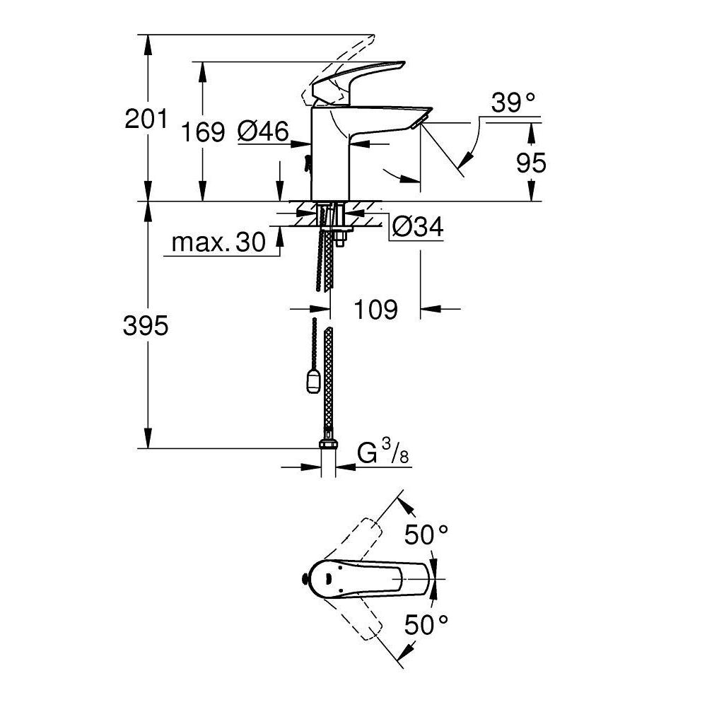 Смеситель для раковины GROHE Eurosmart, S-size, хром (33188003)