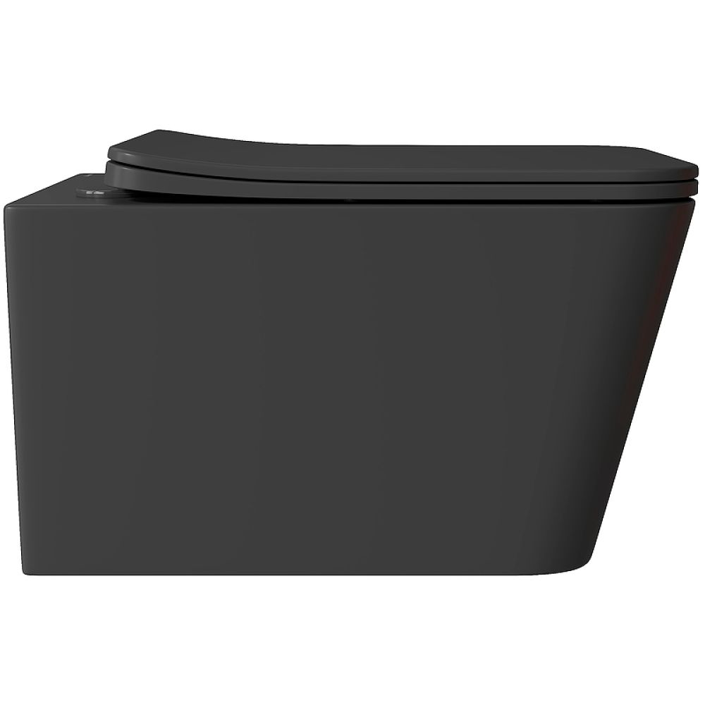 Унитаз подвесной Aqueduto MACIO Plus 525*345 безободковый, сиденье с микролифтом, черный матовый (MACТ0240)