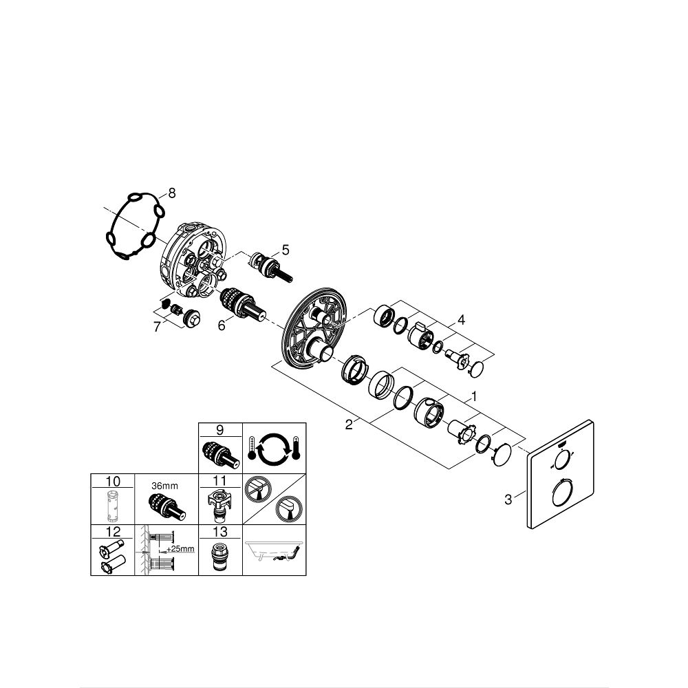 Внешняя часть термостата для ванны GROHE Grohtherm на 2 потребителя, хром (24080000)
