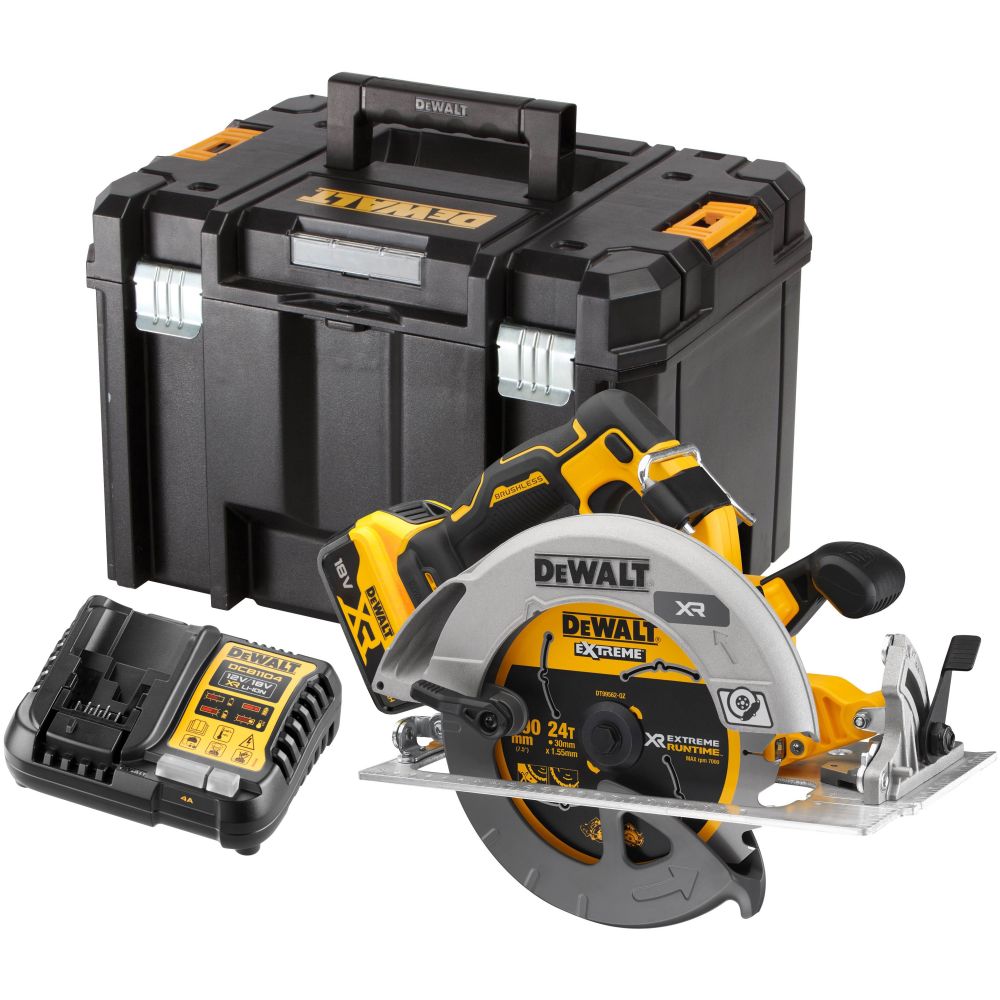 Аккумуляторная дисковая пила DEWALT DCS573P1T, 18/54 В, 190 мм, 5500 об/мин, с АКБ 5 Ач и ЗУ, в кейсе TSTAK (DCS573P1NT-XJ)