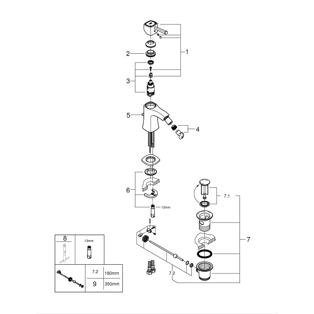 Смеситель для биде GROHE Grandera с донным клапаном, M-size, хром (23315000)