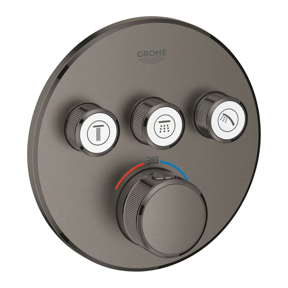 Внешняя часть термостата для ванны и душа GROHE Grohtherm SmartControl на 3 потребителя, круглая, темный графит матовый (29121AL0)