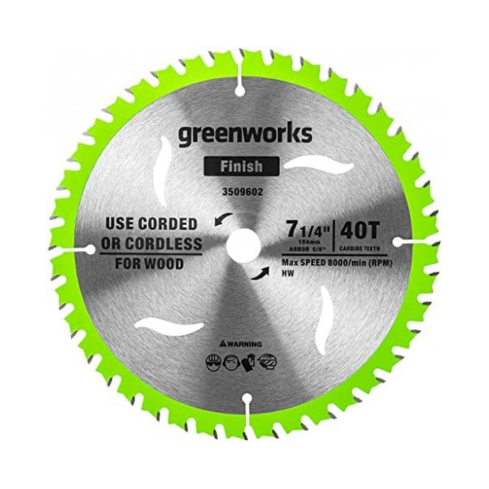 Пильный диск по дереву для циркулярной пилы Greenworks, 184x1.75/1.13x20 мм; 40T, 2943307