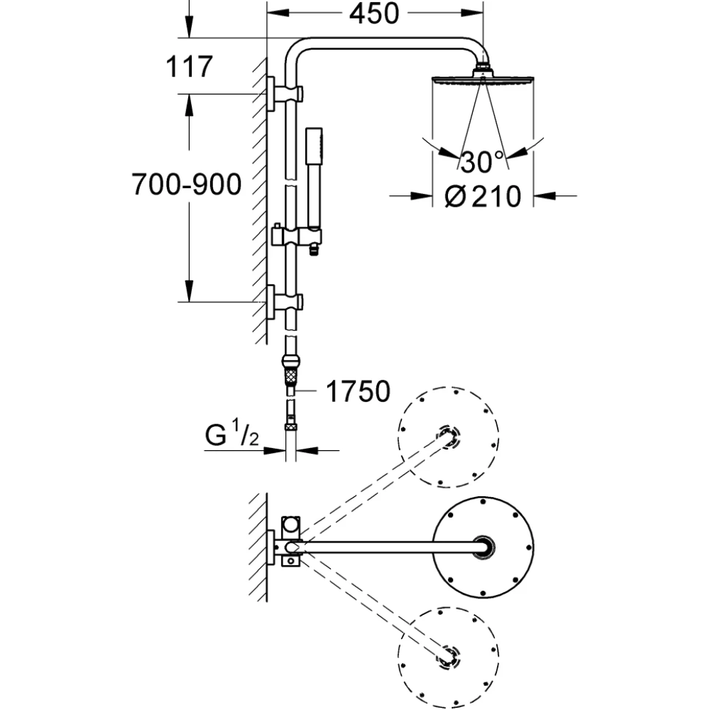 Душевая система GROHE Rainshower с переключателем потоков, хром (27030000)