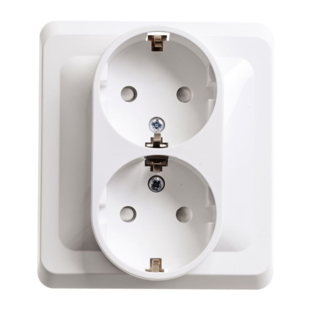 Розетка двойная с заземлением со шторками 16А Systeme Electric (Schneider Electric) Etude, белый PC16-008B