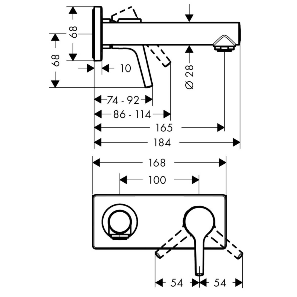 Внешняя часть смесителя для раковины hansgrohe Talis S скрытого монтажа, настенный 72110000, хром