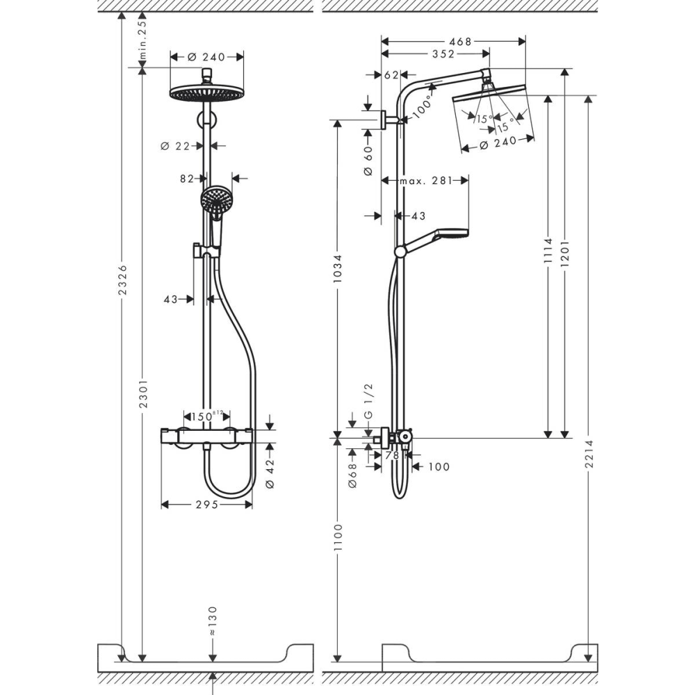 Душевая система hansgrohe Crometta S 240 1jet с термостатом 27267000, хром