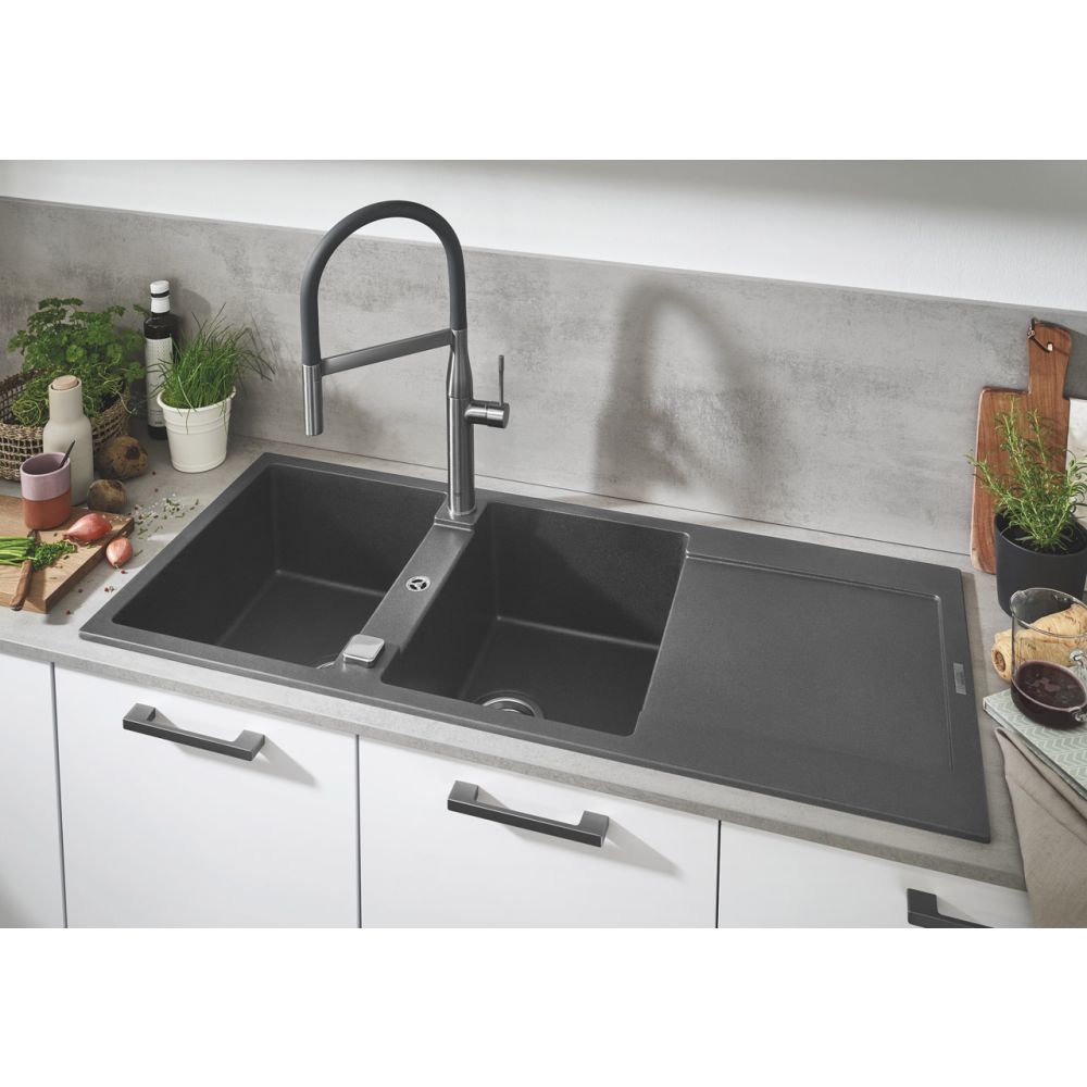 Мойка GROHE K500 с двумя чашами, 1160 x 500 мм, серый гранит (31647AT0)