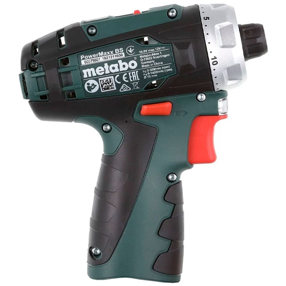 Аккумуляторная дрель-шуруповерт Metabo PowerMaxx BS Basic, 12 В, 1400 об/мин, с 2 АКБ 2 Ач и ЗУ, в кейсе (600984500)
