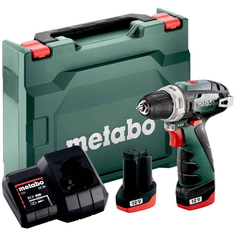 Аккумуляторная дрель-шуруповерт Metabo PowerMaxx BS Basic, 12 В, 1400 об/мин, с 2 АКБ 2 Ач и ЗУ, в кейсе (600984500)