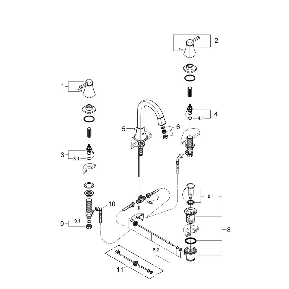 Смеситель для раковины GROHE Grandera на 3 отверстия, M-size, хром (20389000)