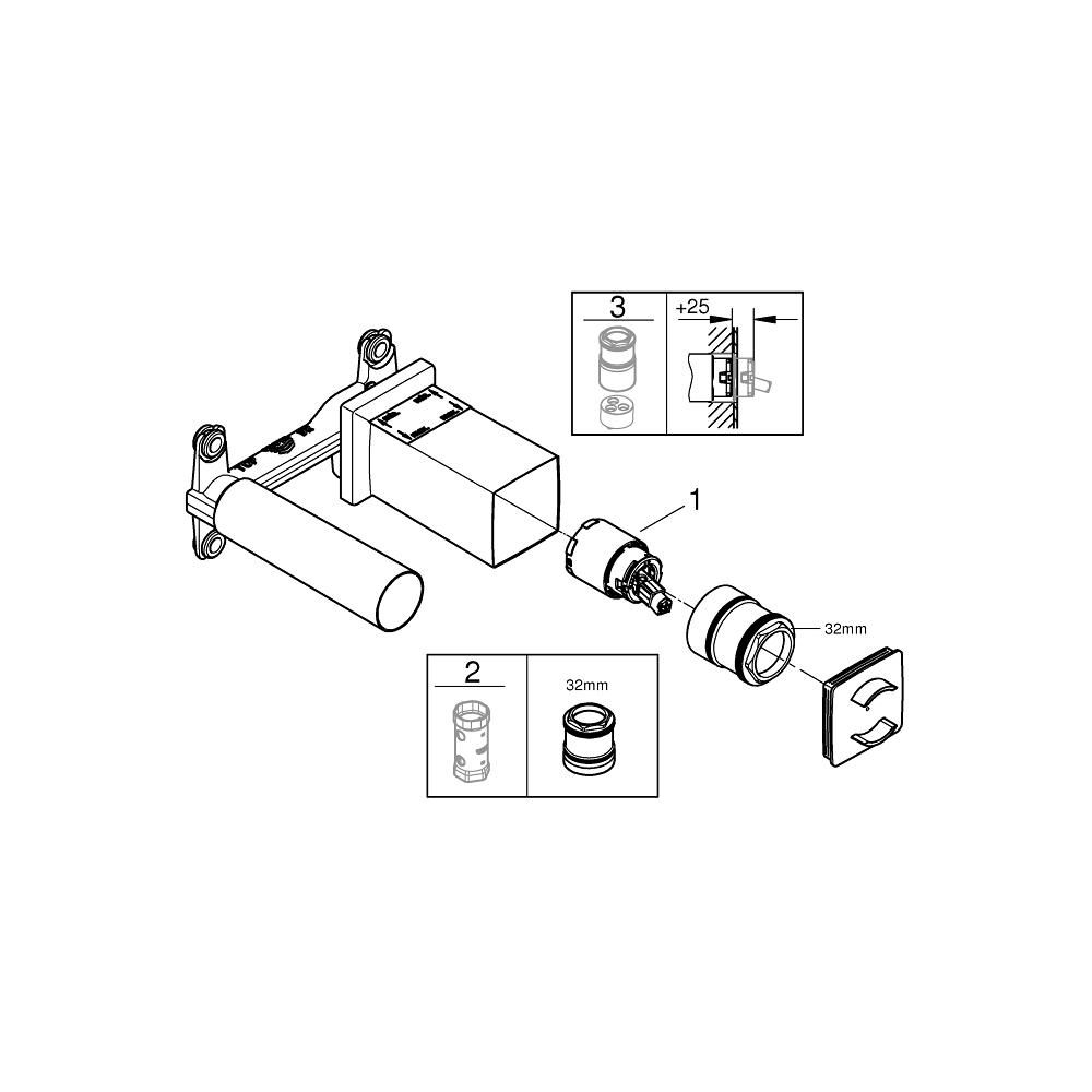 Встраиваемая часть однорычажного смесителя для раковины GROHE на 2 отверстия (23200002)