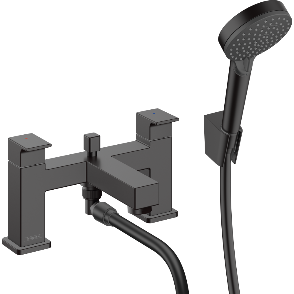 Смеситель для ванны hansgrohe Vernis Shape на край ванны на 2 отверстия, и ручной душ Vernis Blend Vario 71462670, матовый черный