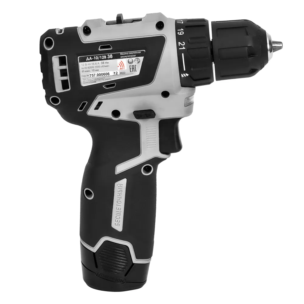 Дрель-шуруповерт ИНТЕРСКОЛ МиниМАКС ДА-10/12В 38, 12 В, 1550 об/мин, c 2 АКБ 3 Ач и ЗУ, в систейнере МультиБОКС (757.3.2.46)