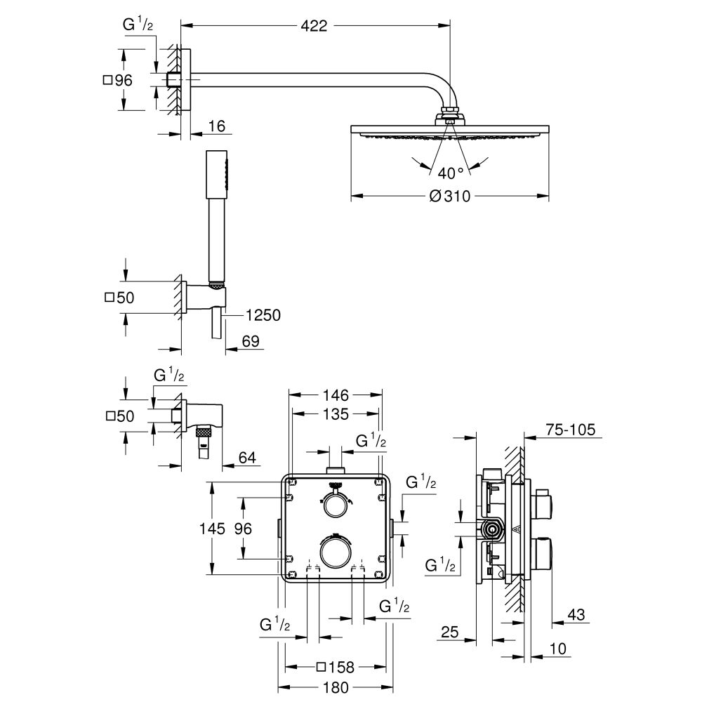 Душевая система GROHE Grohtherm с термостатом для душа, хром (34730000)