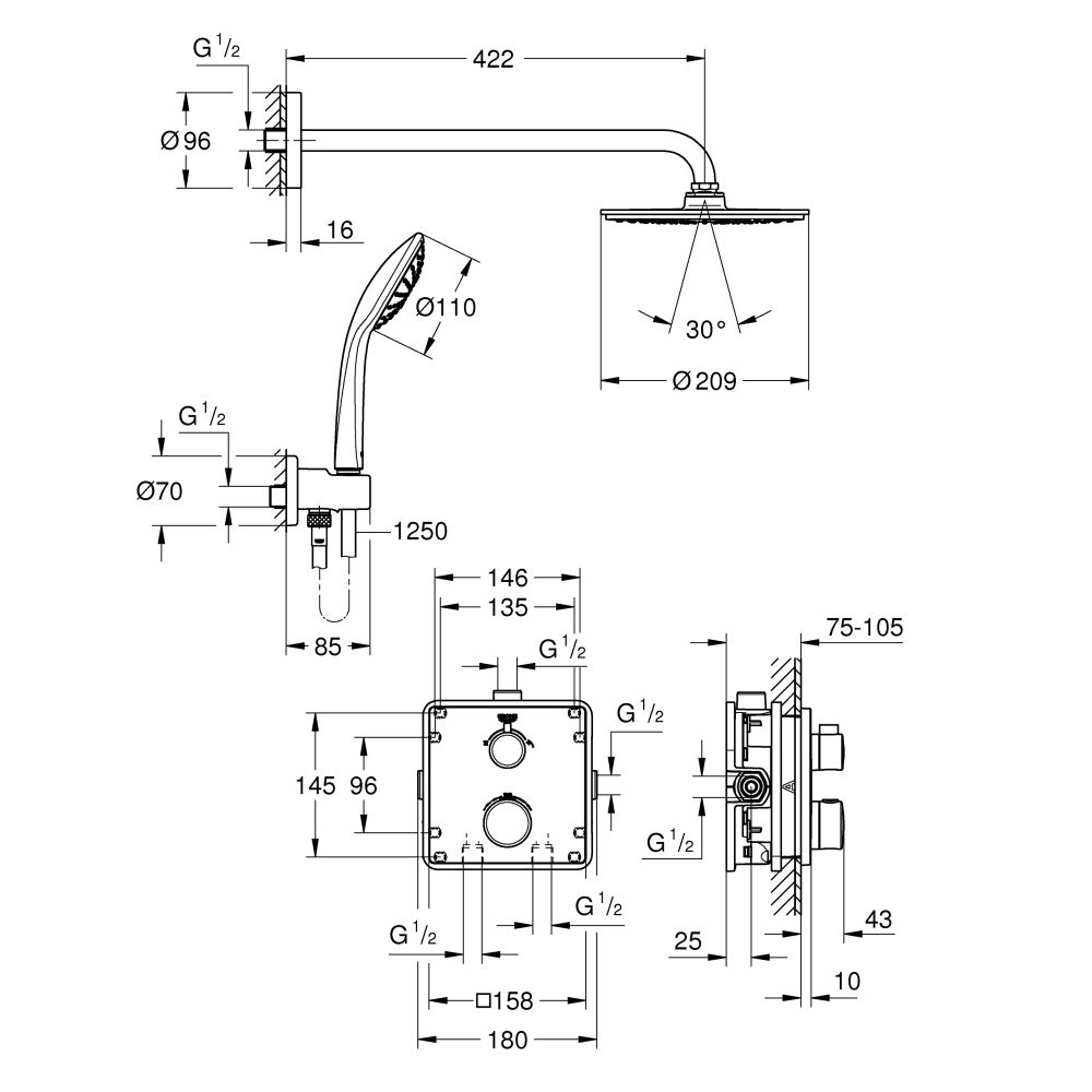 Душевая система GROHE Grohtherm с термостатом для душа, хром (34734000)