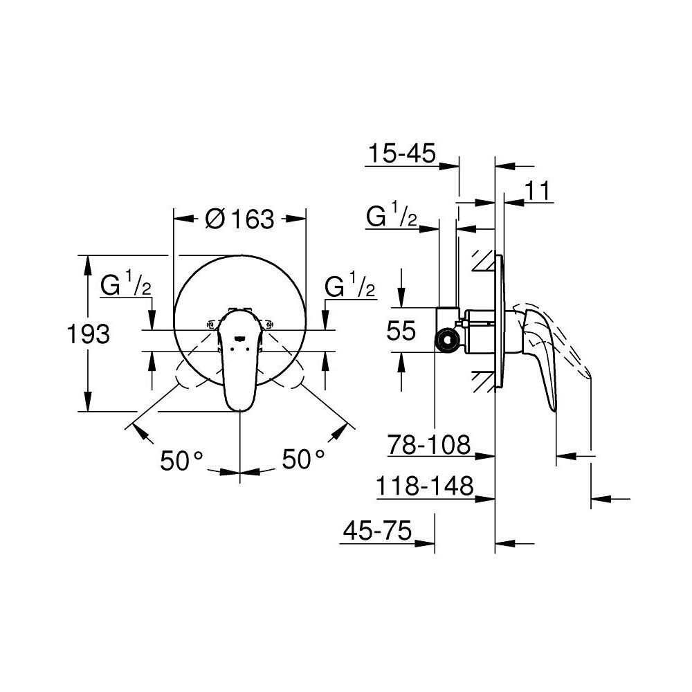 Смеситель для душа GROHE Eurostyle в комплекте с монтажной частью, хром (23725003)