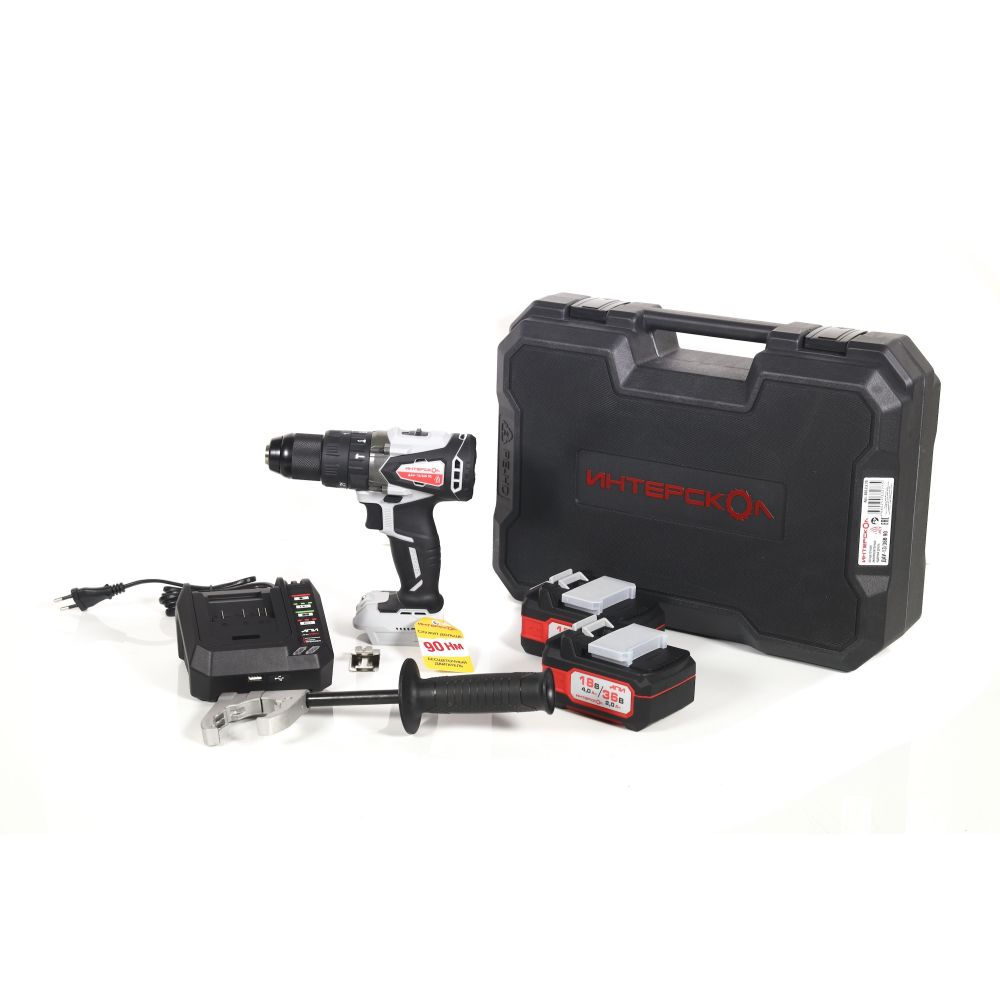Ударная дрель-шуруповерт ИНТЕРСКОЛ ДА-13/36В 90, 36 В, 2000 об/мин, 30000 уд/мин, с 2 АКБ 2 Ач и ЗУ, в кейсе (860.2.2.70)