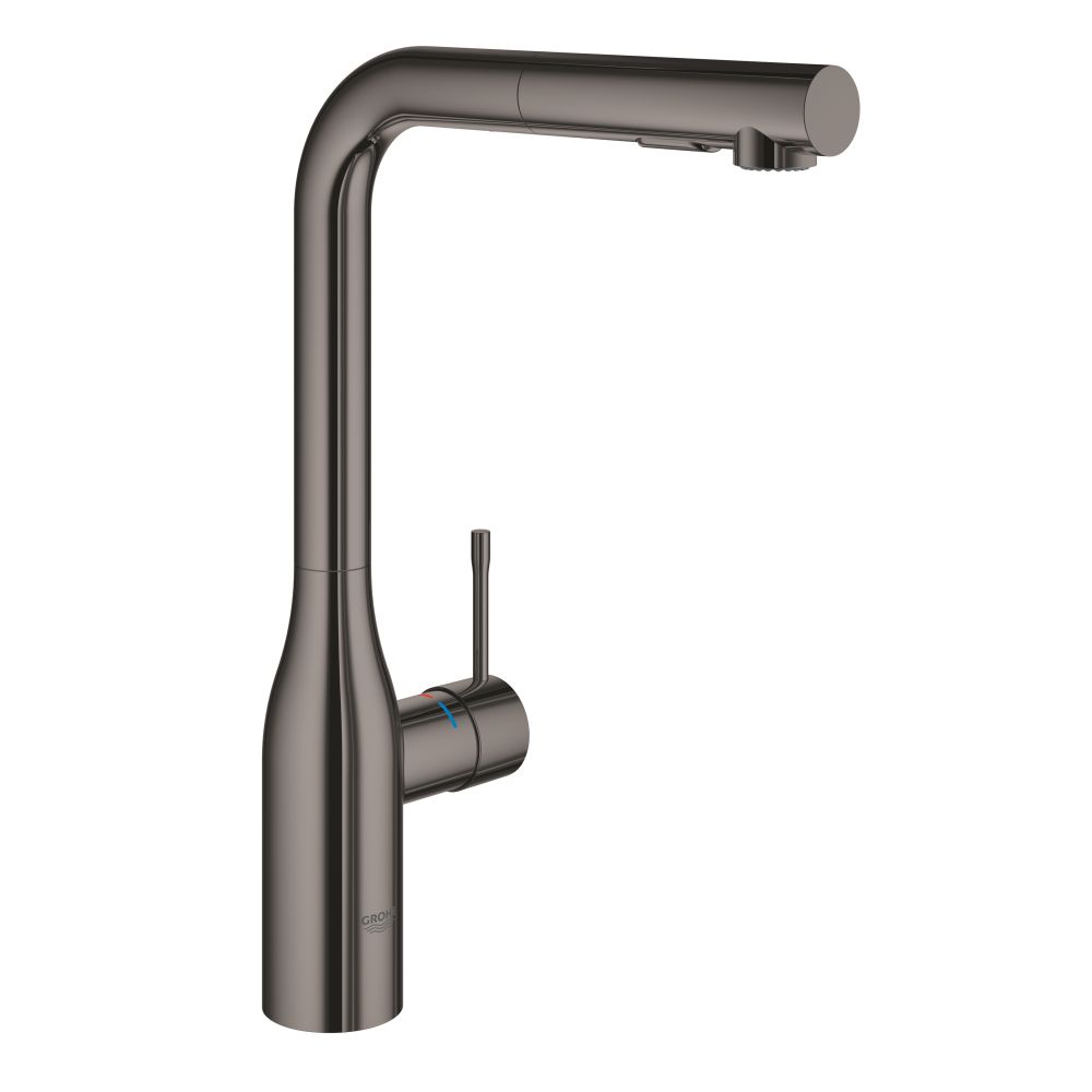 Смеситель для кухонной мойки GROHE Essence с вытяжным душем, темный графит глянец (30270A00)