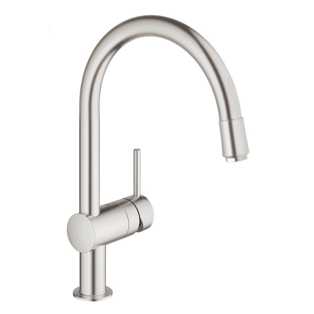 Смеситель для кухни GROHE Vento с вытяжным C-образным изливом, суперсталь (30434DC0)