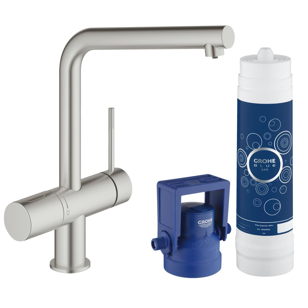 Смеситель для кухни GROHE Blue Pure Minta с функцией фильтрации, с фильтром в комплекте, суперсталь (31345DC2)
