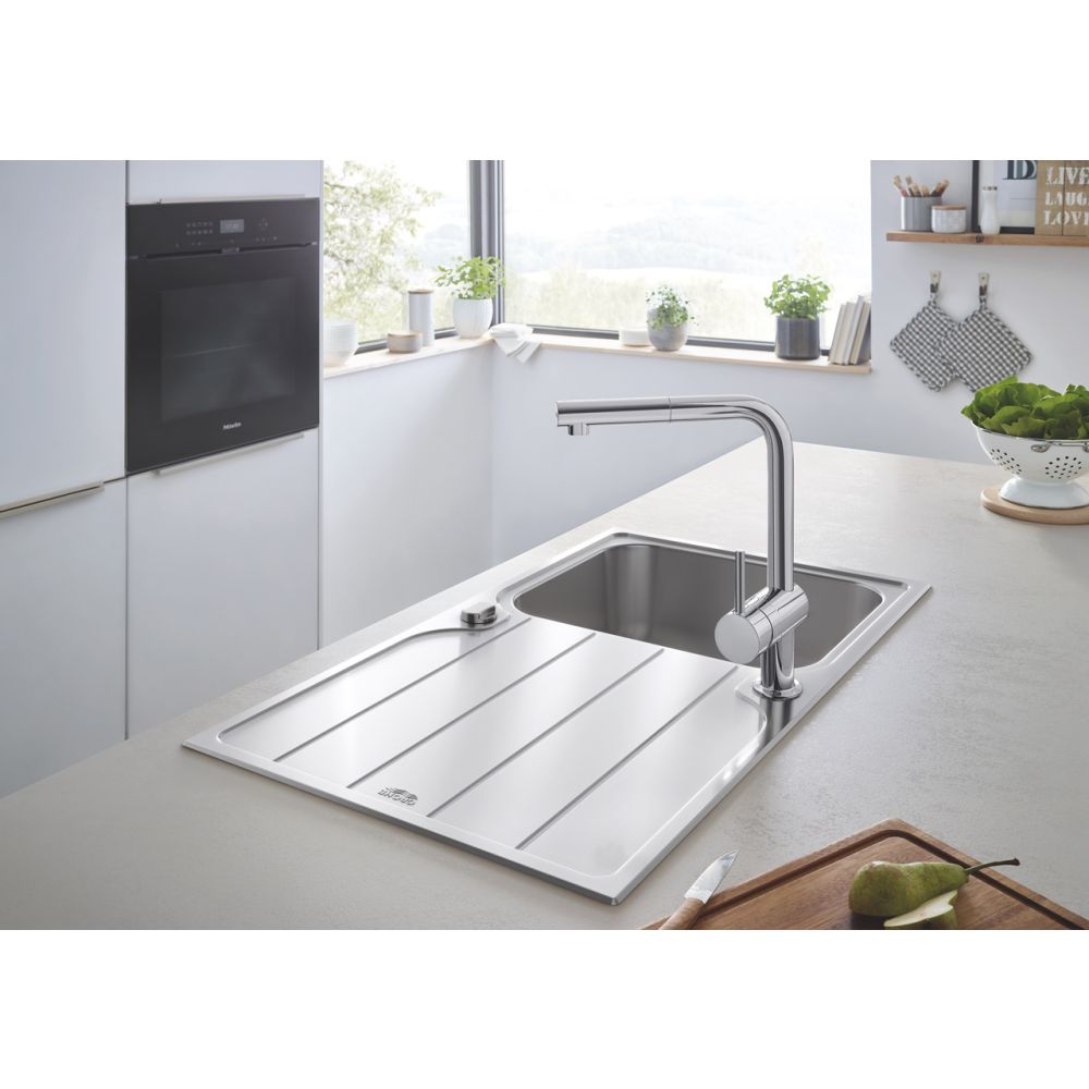 Мойка GROHE K500 45 -S 1.0 из нержавеющей стали, оборачиваемая, и смеситель для мойки GROHE Minta (31573SD1)